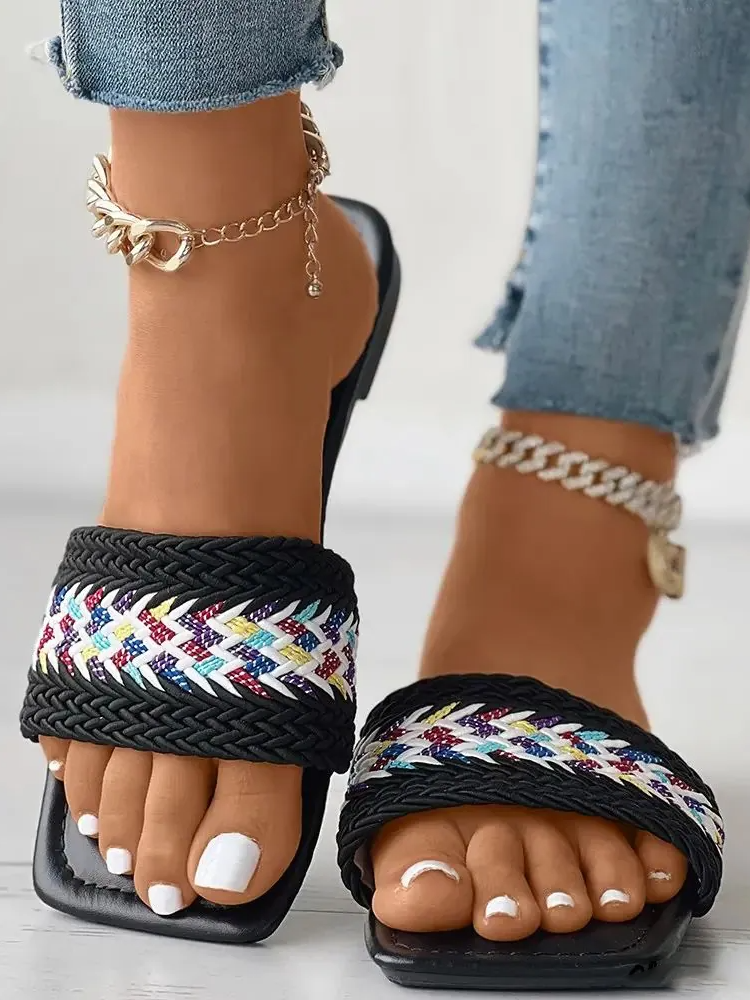 Ethnic Summer Weaving Material Casual Slide Sandals