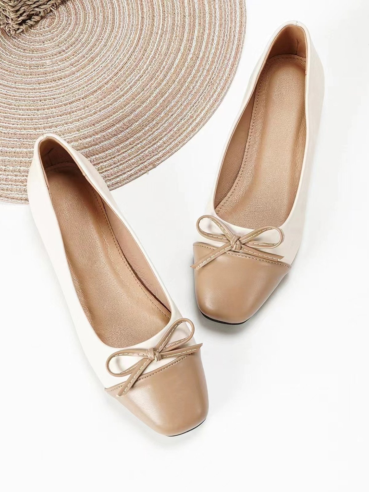 Bowknot Colorblock Ballet Flats