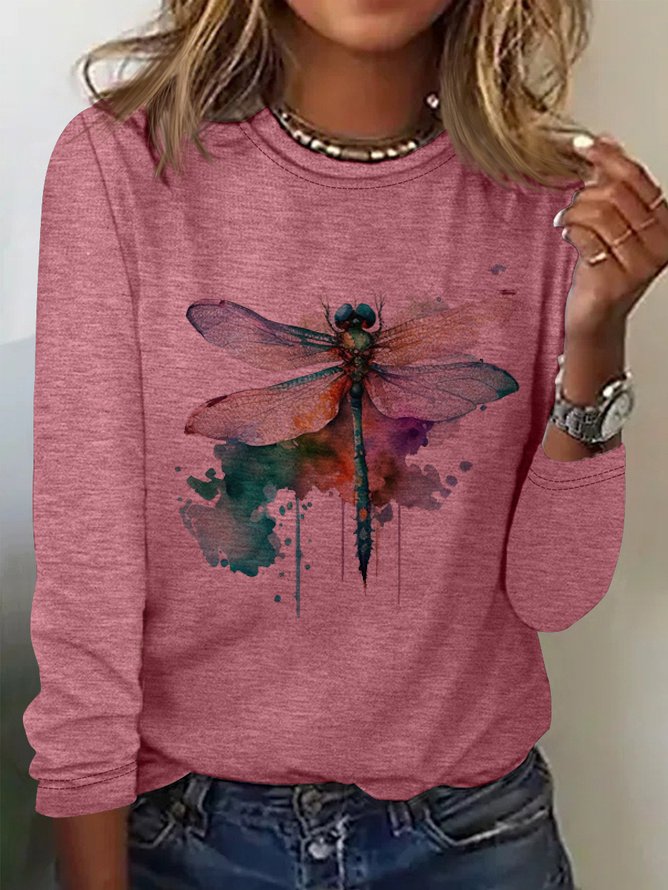 Dragonfly Casual Cotton-Blend Crew Neck T-Shirt