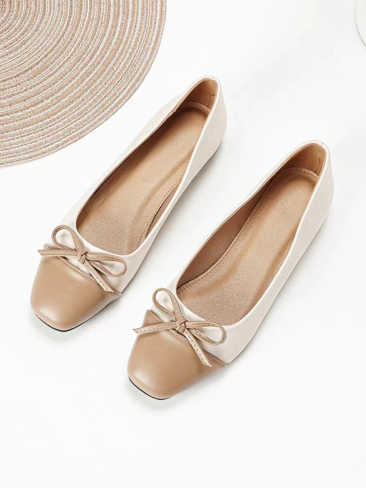 Bowknot Colorblock Ballet Flats