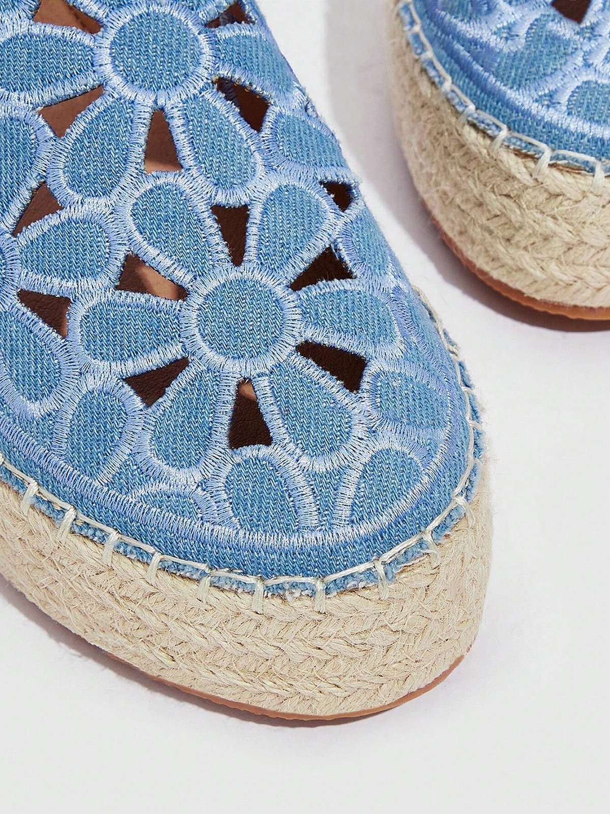 Hollow Out Floral Embroidered Platform Espadrille Mules