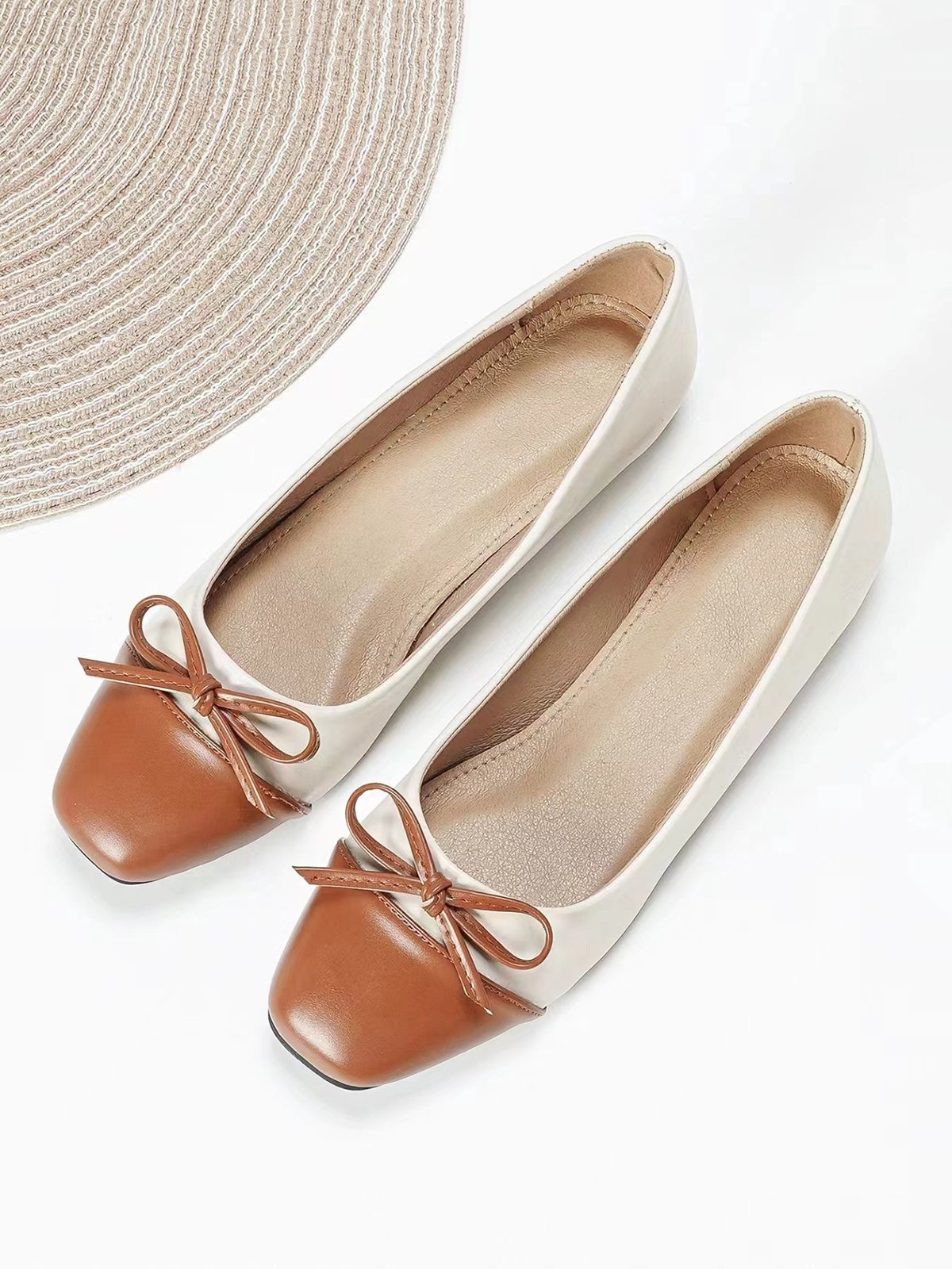 Bowknot Colorblock Ballet Flats