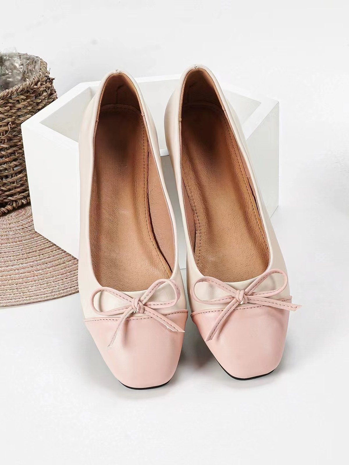 Bowknot Colorblock Ballet Flats