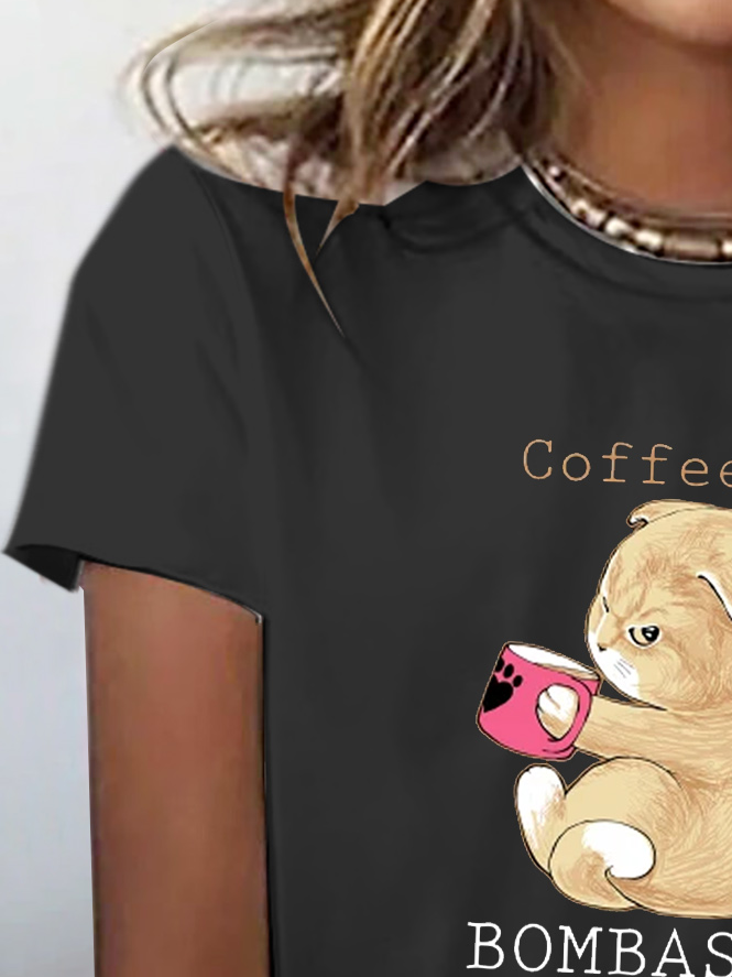 Cross-Eyed Cat And Coffee Fun T-Shirt