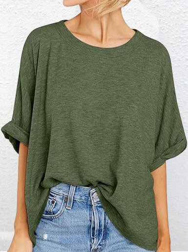 Crew Neck Loose Casual Plain T-Shirt