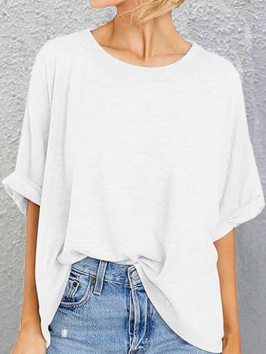 Crew Neck Loose Casual Plain T-Shirt