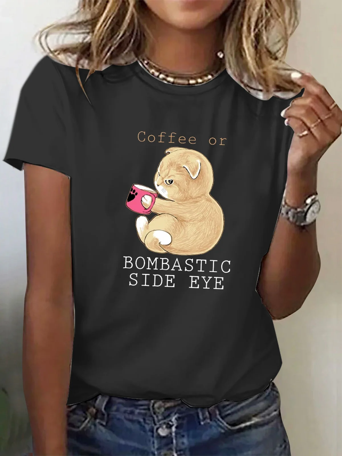 Cross-Eyed Cat And Coffee Fun T-Shirt