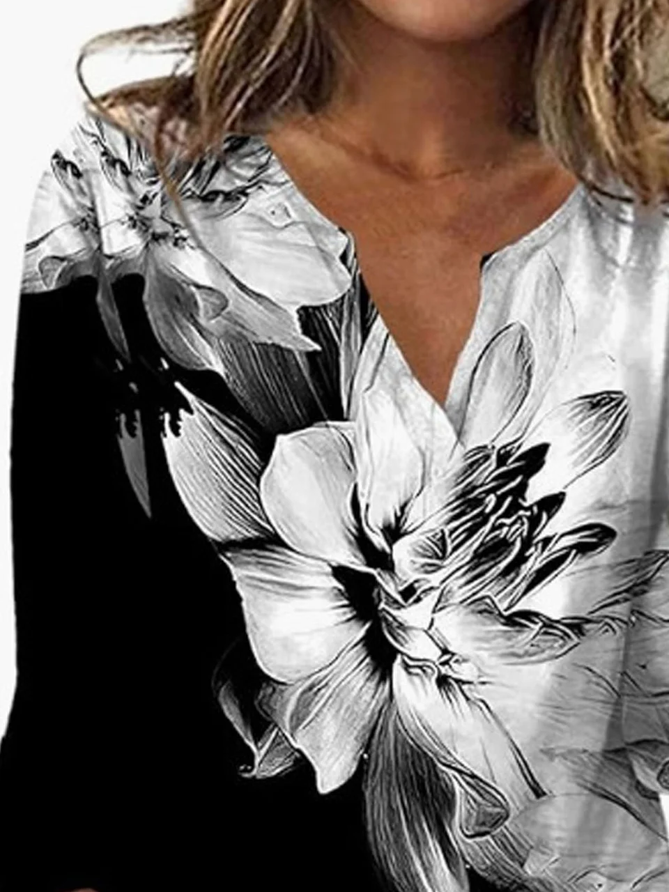 Floral Loose Casual V Neck T-Shirt