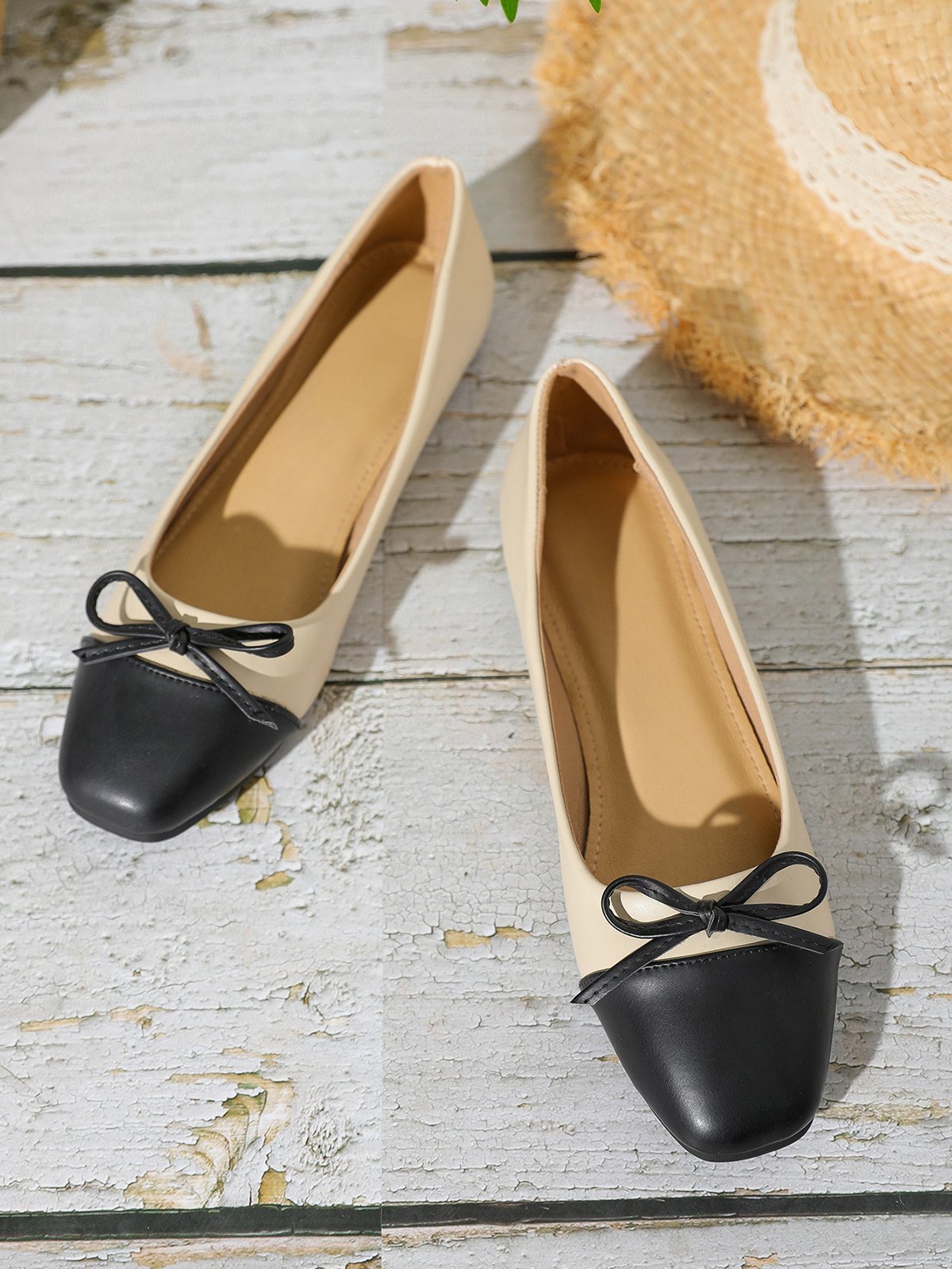 Bowknot Colorblock Ballet Flats