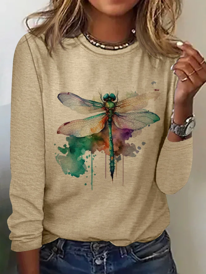 Dragonfly Casual Cotton-Blend Crew Neck T-Shirt