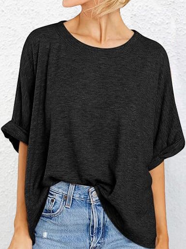 Crew Neck Loose Casual Plain T-Shirt