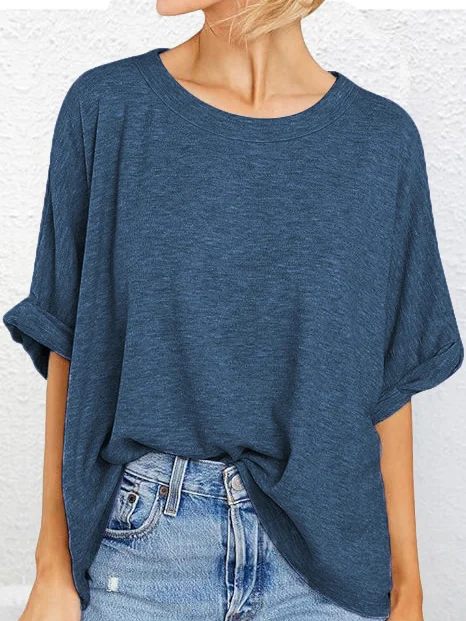 Crew Neck Loose Casual Plain T-Shirt