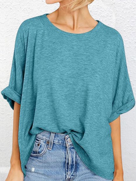 Crew Neck Loose Casual Plain T-Shirt