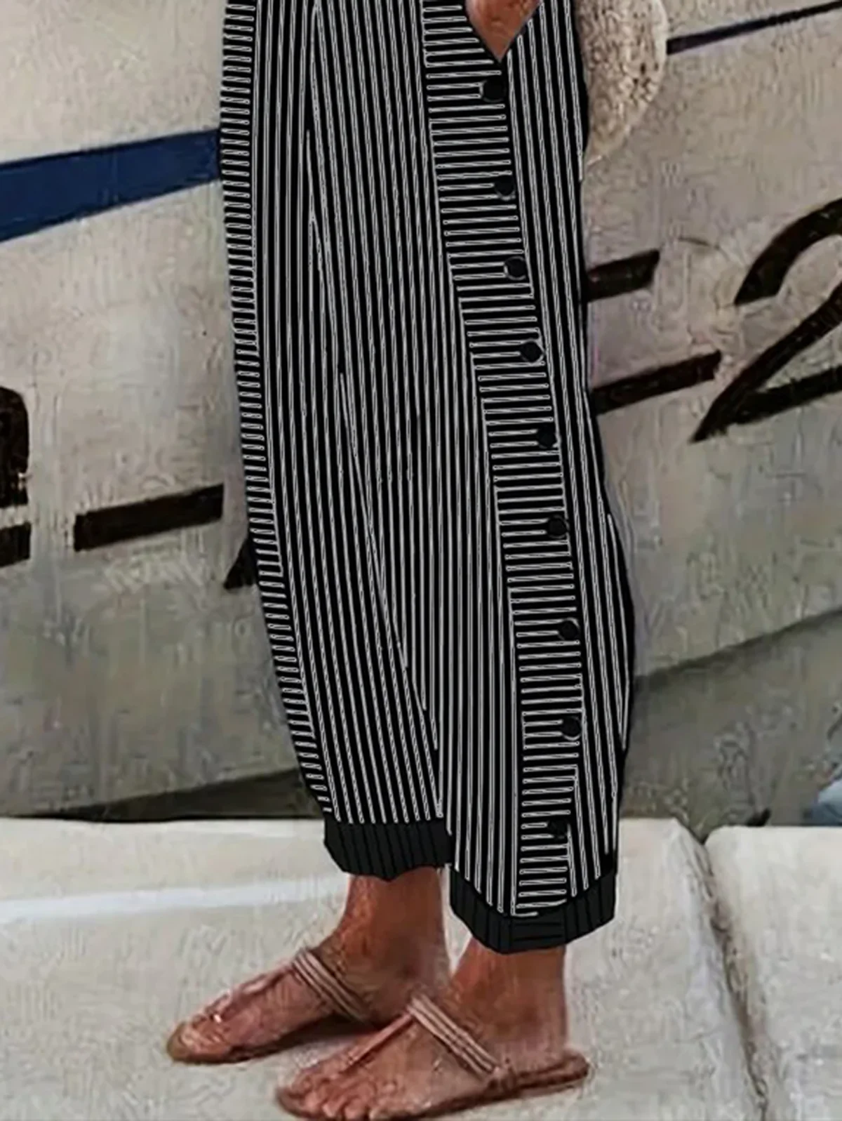 Black-White Striped Casual Pants