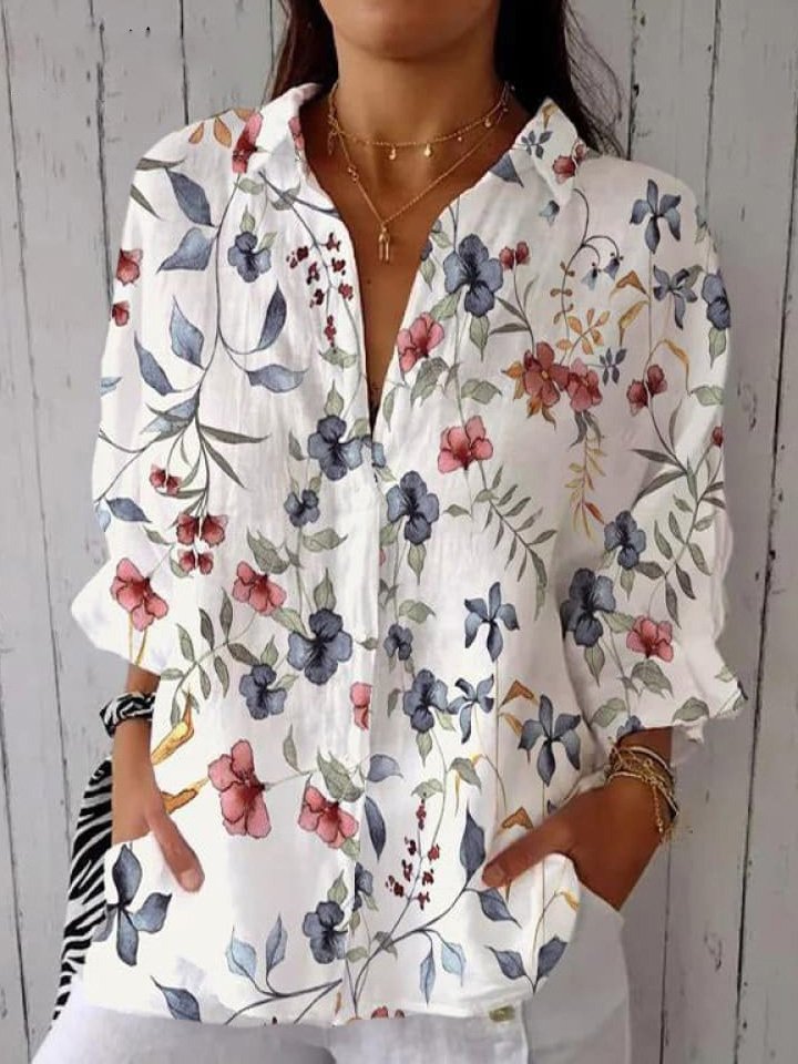 Loose Shirt Collar Casual Floral Shirt