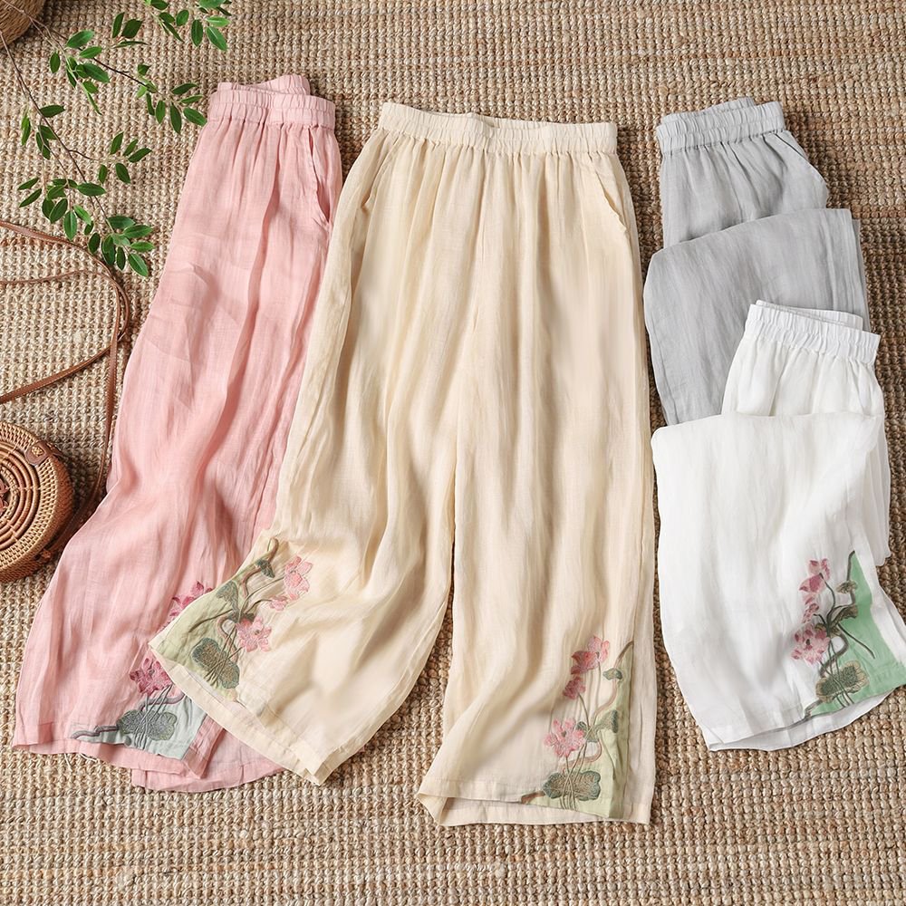 Embroidery Patterns Cotton Casual Pants