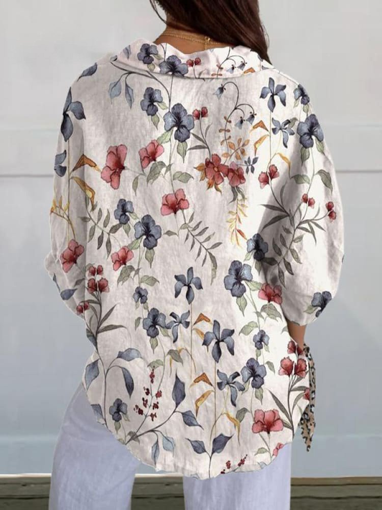 Loose Shirt Collar Casual Floral Shirt