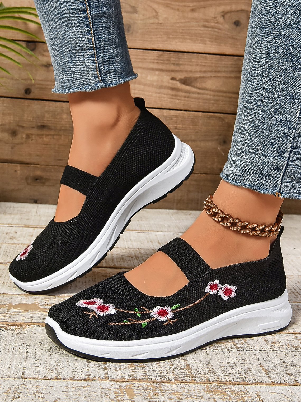 All Season Mesh Fabric Floral Shallow Shoes