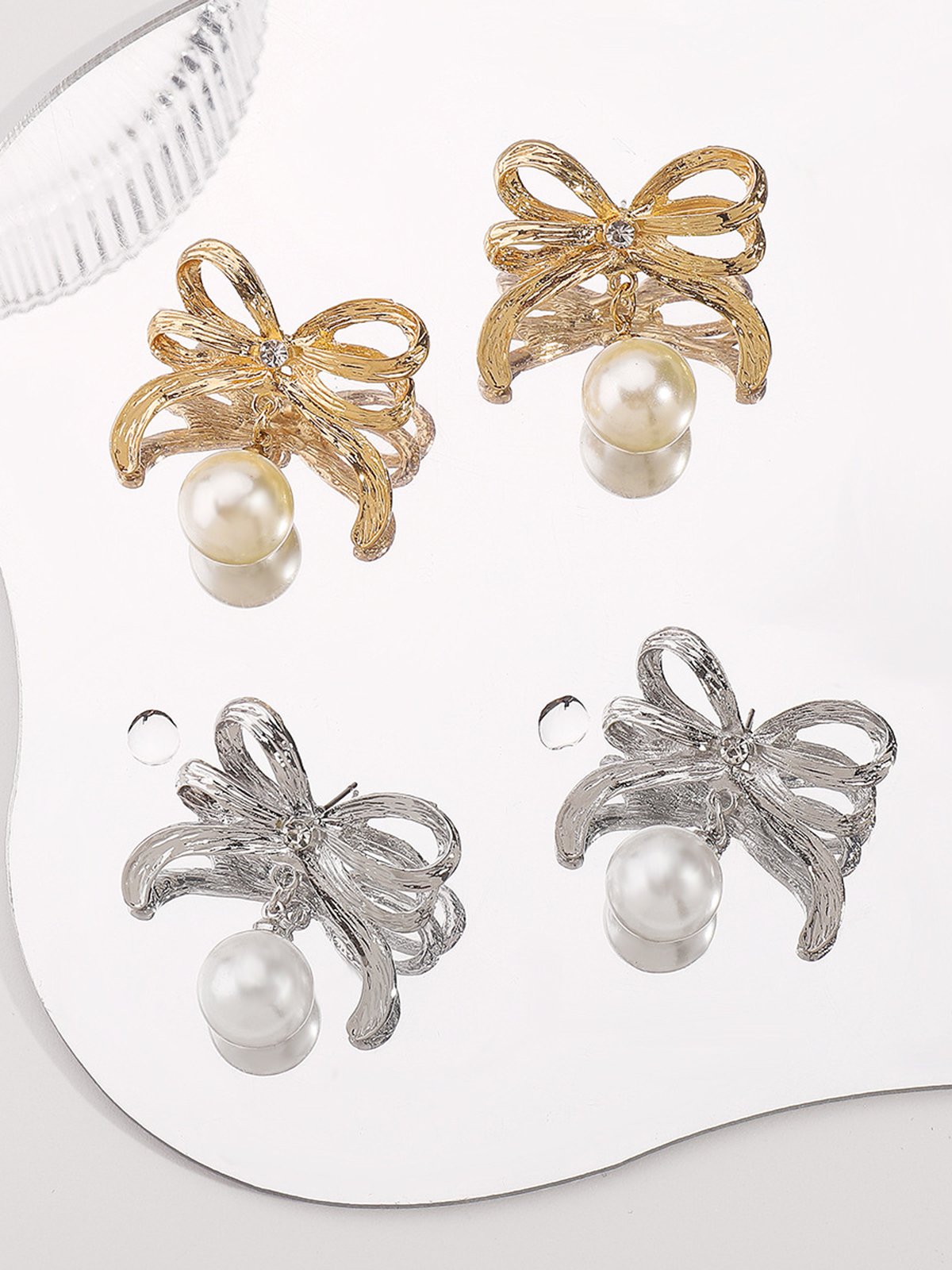 Elegant Imitation Pearl Bowknot Dangle Earrings