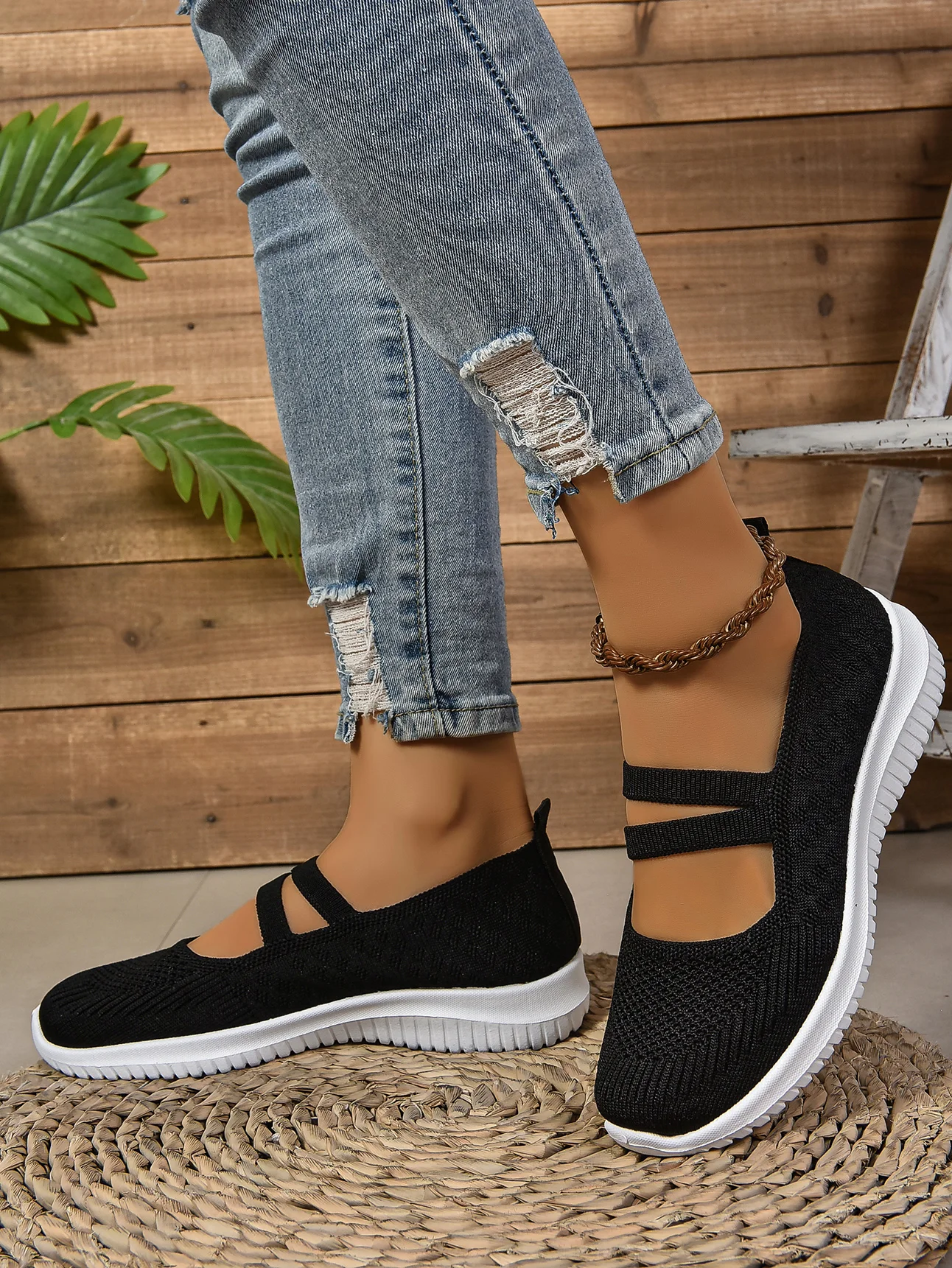 Casual Plain Mesh Fabric Wedge Heel Shallow Shoes