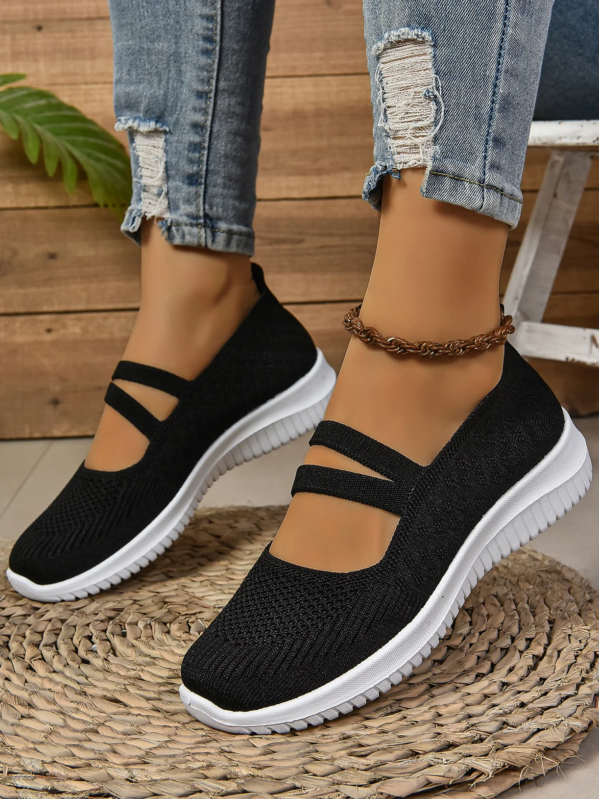 Casual Plain Mesh Fabric Wedge Heel Shallow Shoes