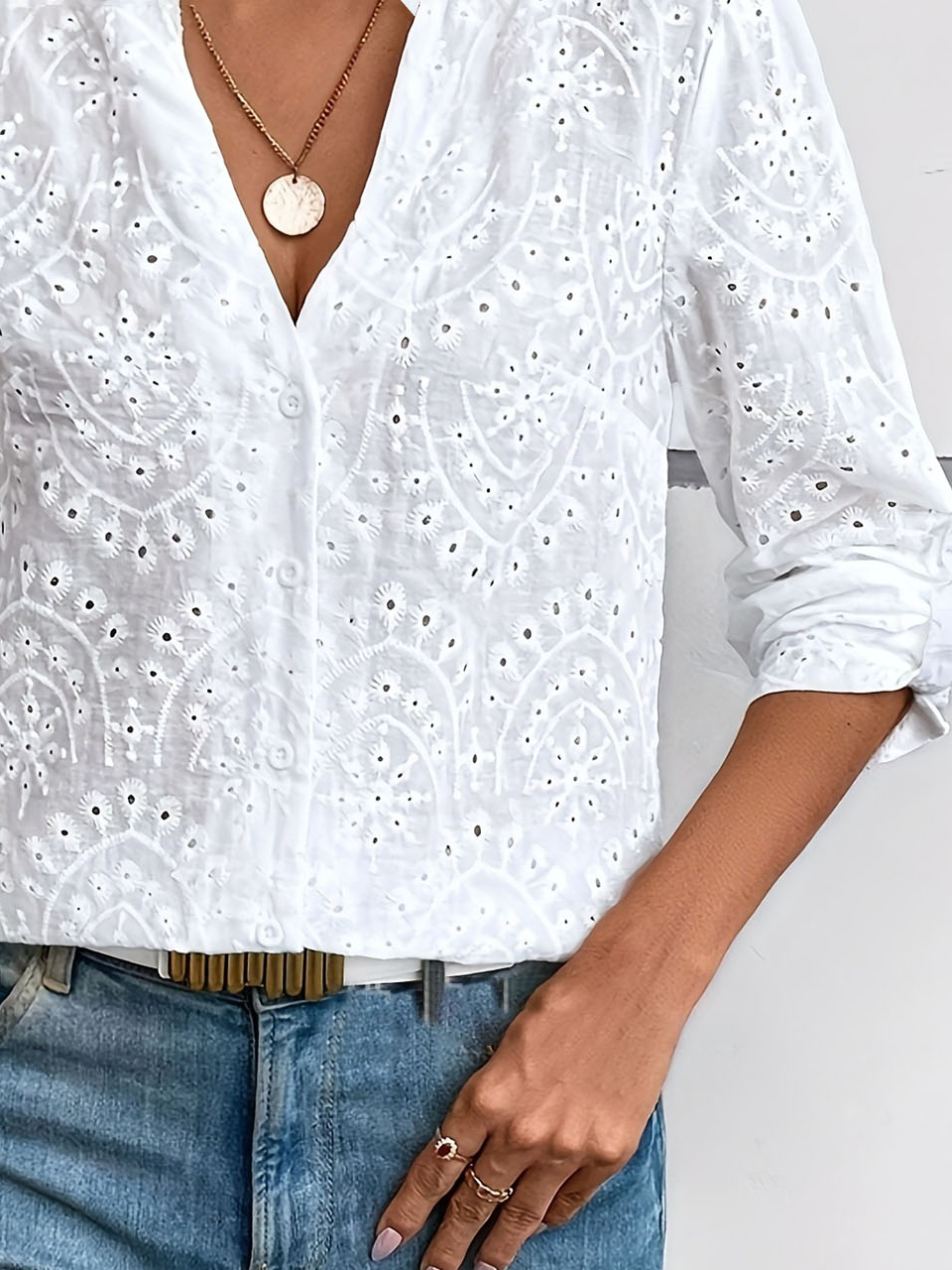 Casual Loose Stand Collar Embroidery Shirt