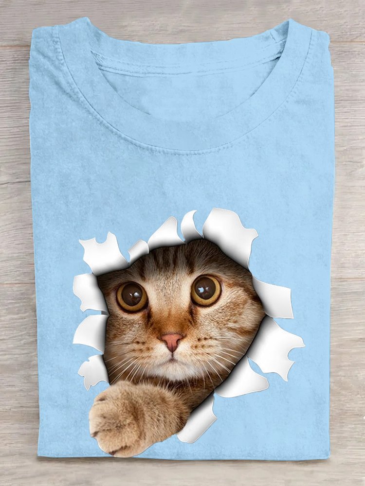 Casual Cat Loose Cotton T-Shirt