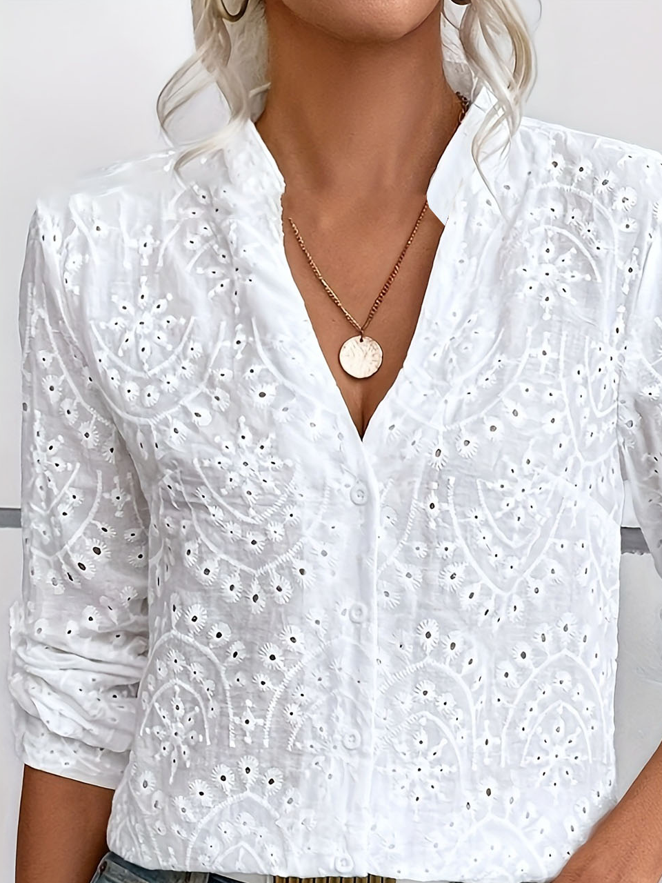 Casual Loose Stand Collar Embroidery Shirt