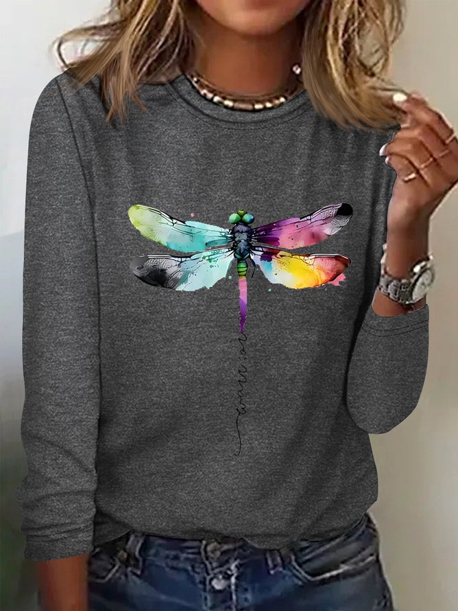 Loose Dragonfly Crew Neck Casual T-Shirt