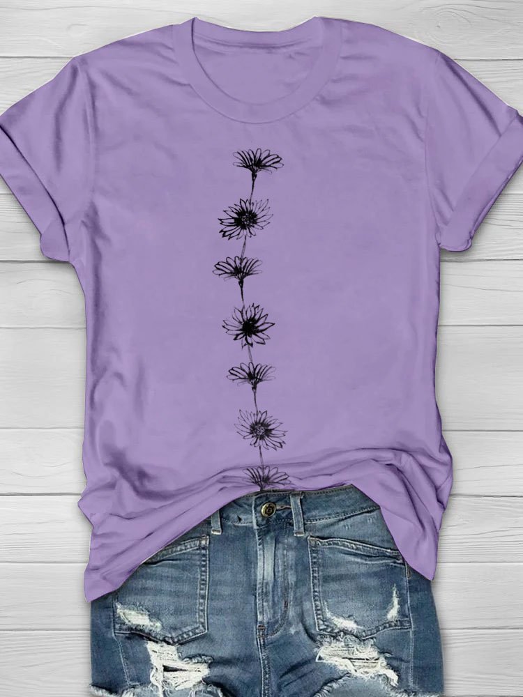 Casual Floral Crew Neck Cotton T-Shirt