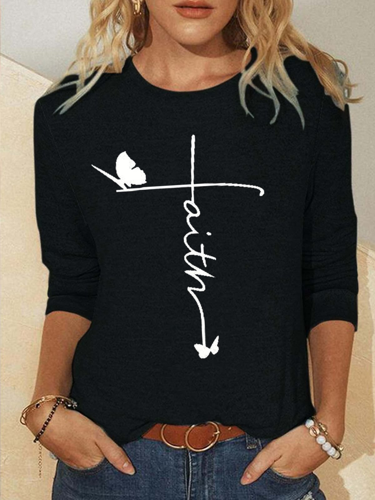 Loose Cotton-Blend Letter Pattern Casual T-Shirt