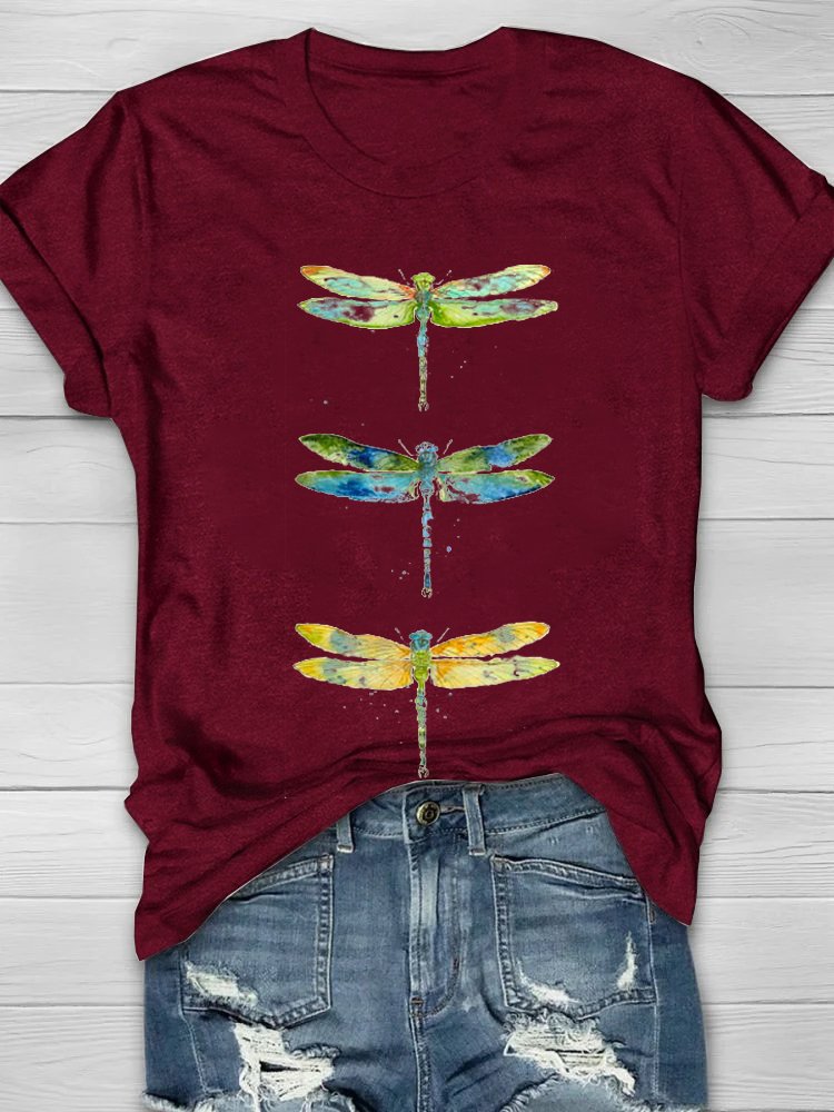 Dragonfly Loose Crew Neck Casual T-Shirt