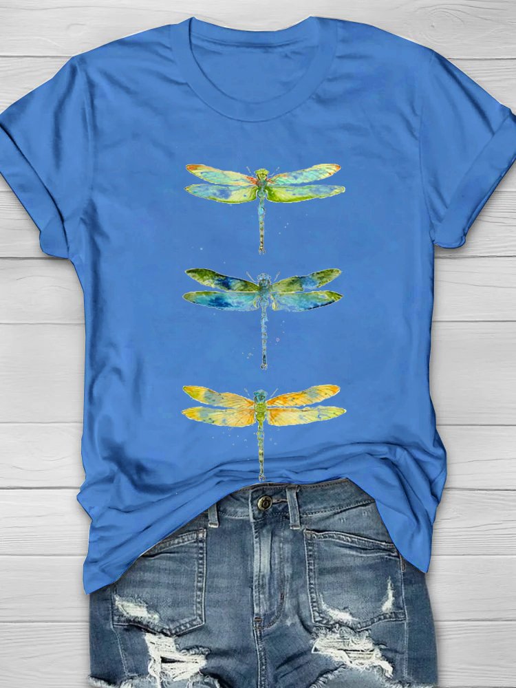 Dragonfly Loose Crew Neck Casual T-Shirt