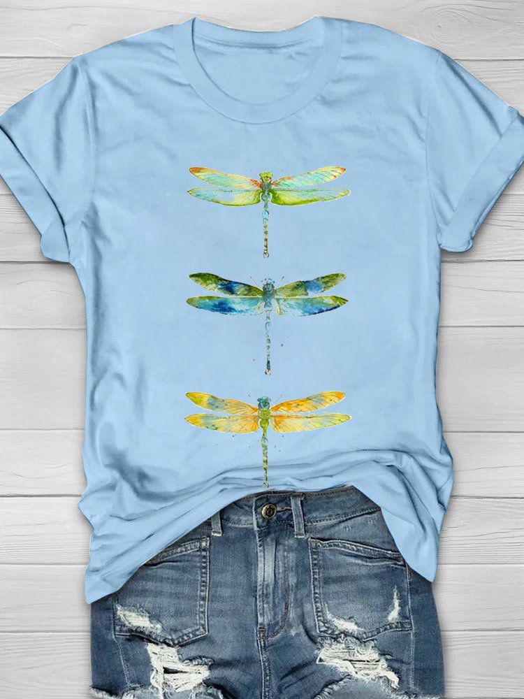 Dragonfly Loose Crew Neck Casual T-Shirt