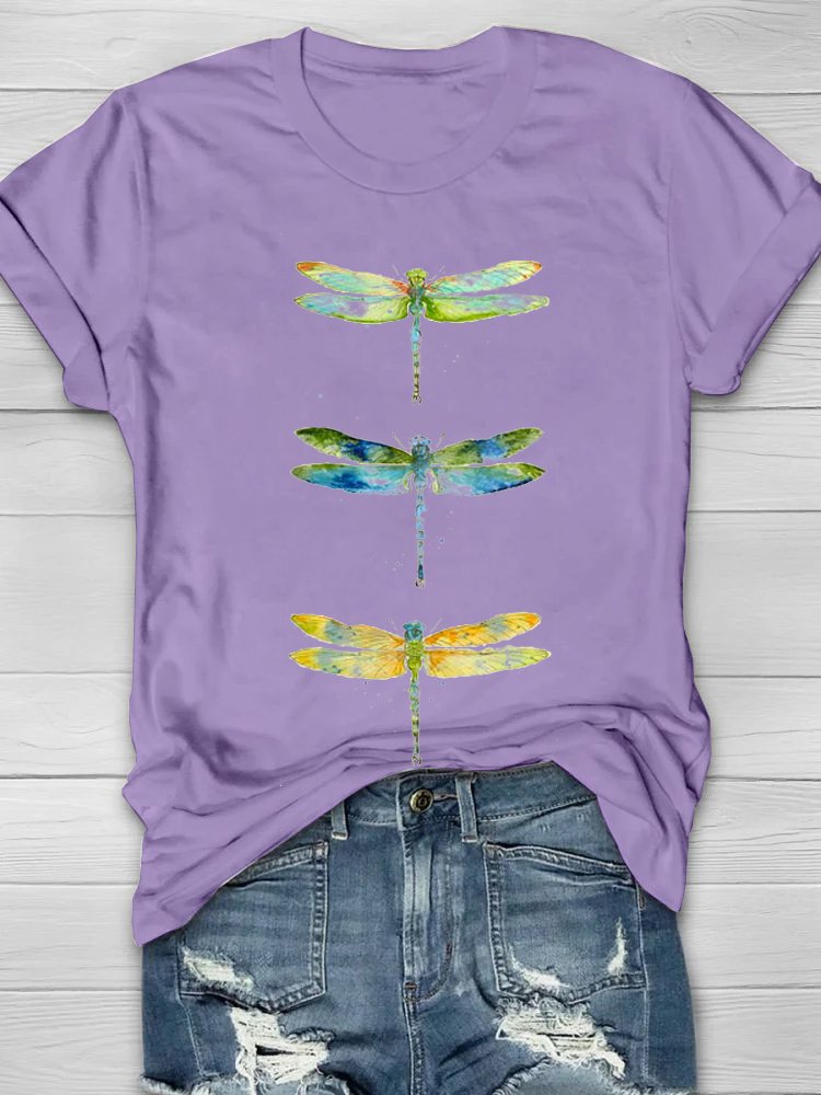 Dragonfly Loose Crew Neck Casual T-Shirt