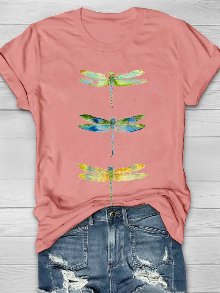 Dragonfly Loose Crew Neck Casual T-Shirt