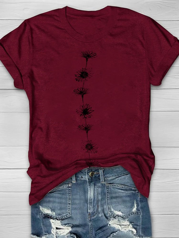 Casual Floral Crew Neck Cotton T-Shirt