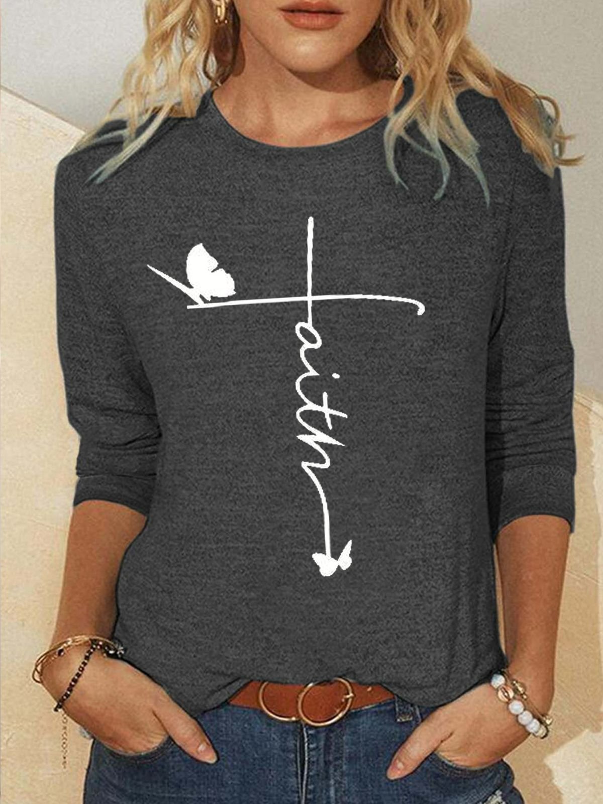 Loose Cotton-Blend Letter Pattern Casual T-Shirt