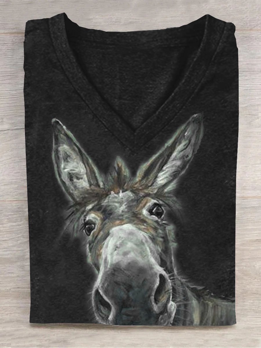 Horse Printed Loose Casual T-Shirt