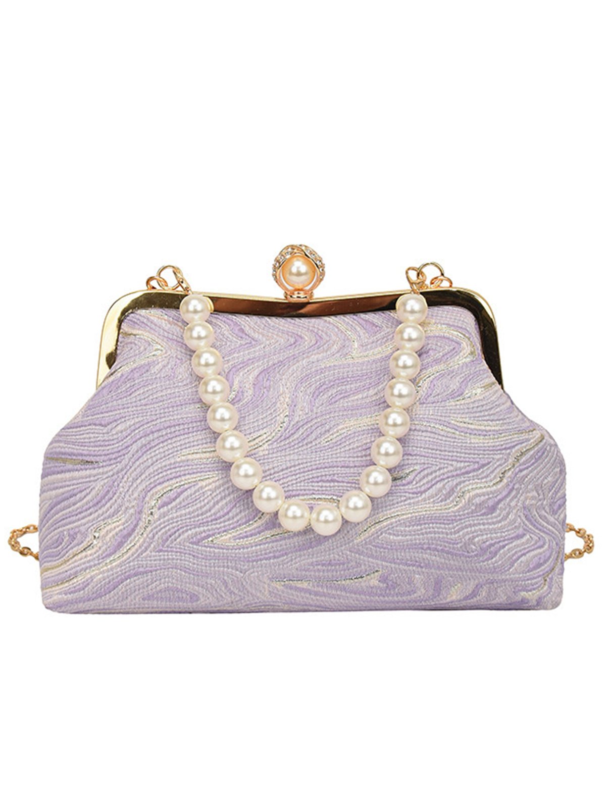 Elegant Imitation Pearl Beaded Handbag Clutch Bag with Detachable Crossbody Strap