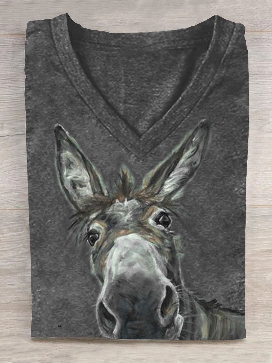 Horse Printed Loose Casual T-Shirt