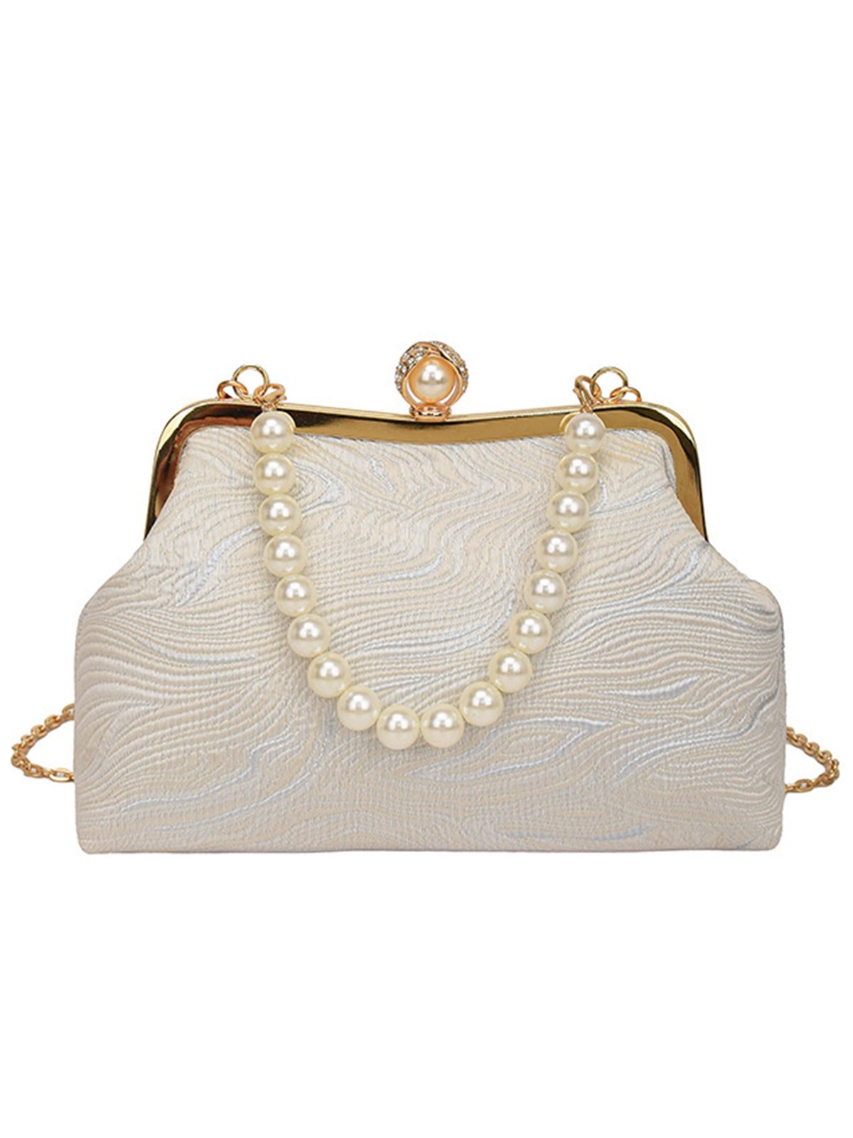 Elegant Imitation Pearl Beaded Handbag Clutch Bag with Detachable Crossbody Strap