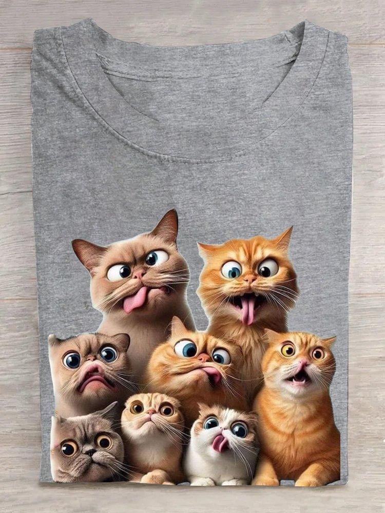 Casual Cotton Cat Loose T-Shirt