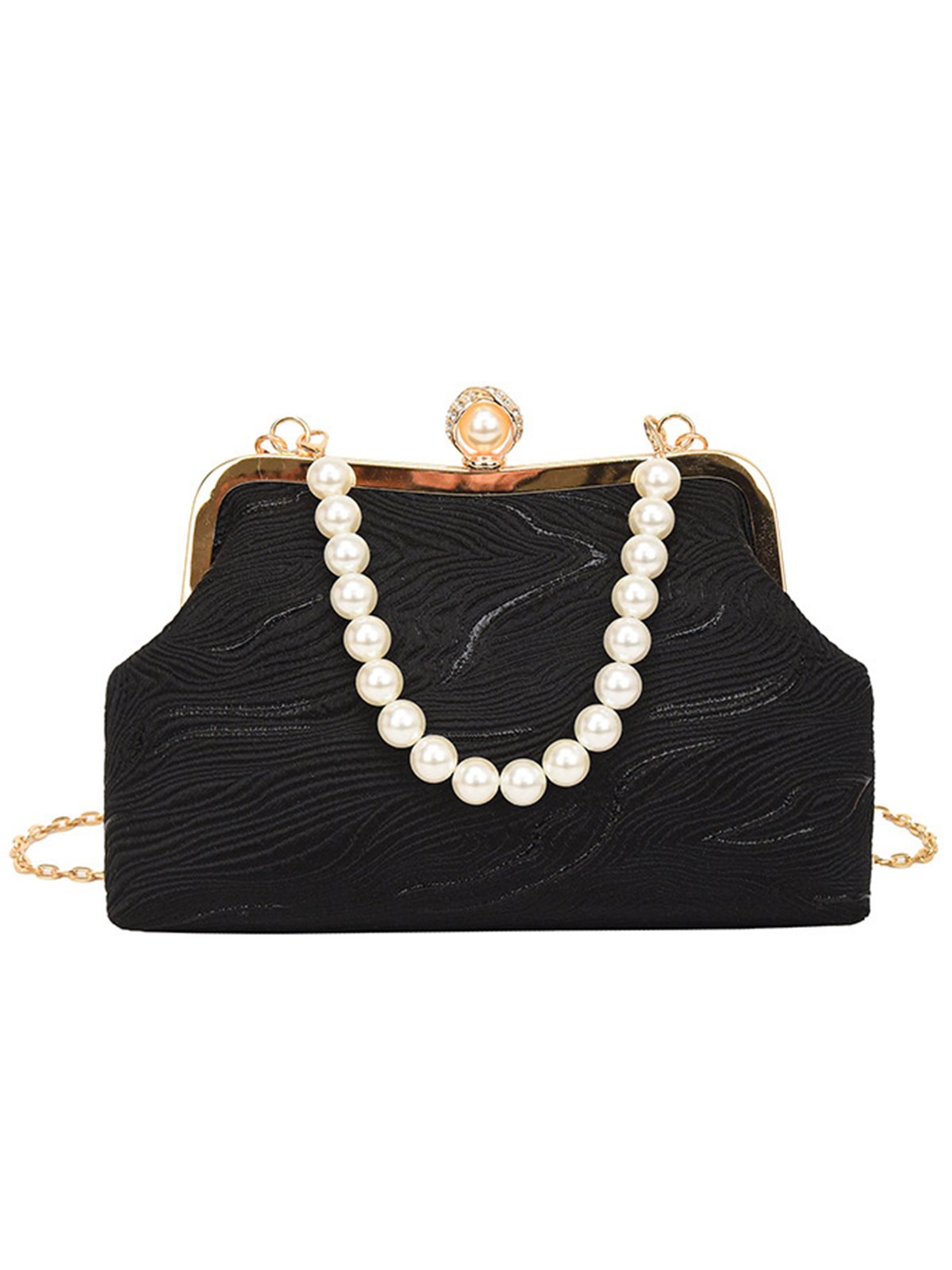 Elegant Imitation Pearl Beaded Handbag Clutch Bag with Detachable Crossbody Strap