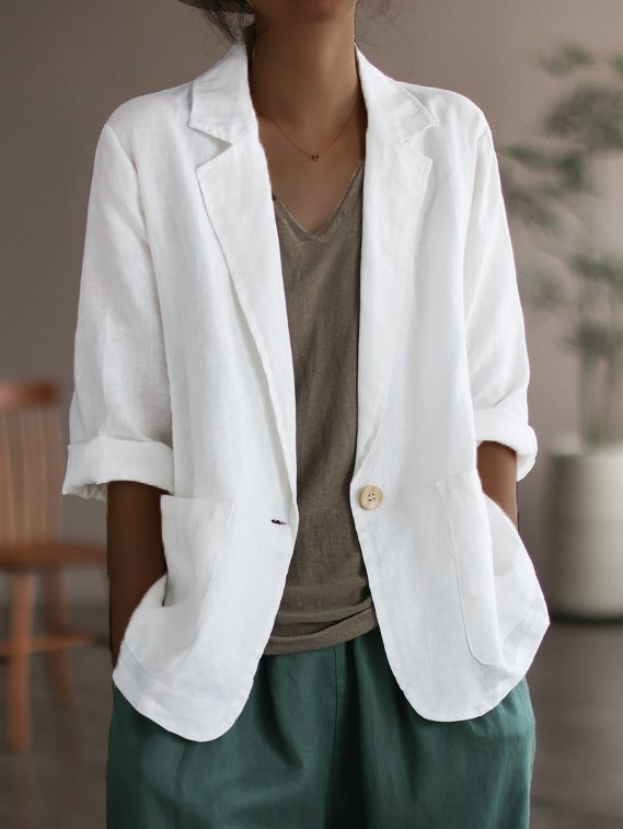 Plain Lapel Collar Casual Loose Blazer