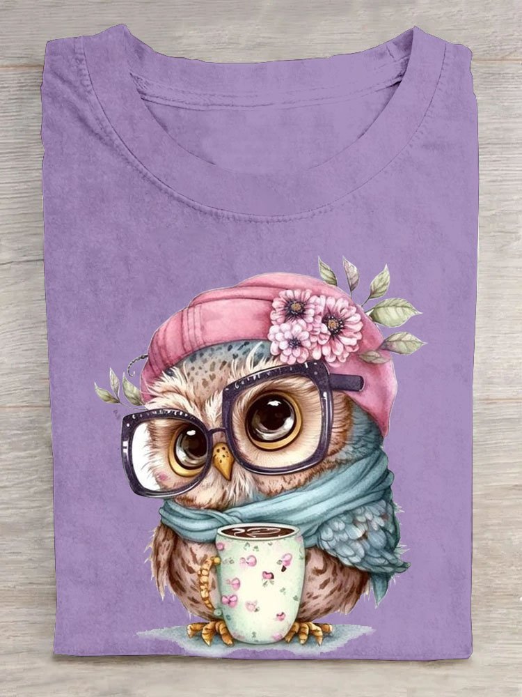 Funny Owl Printed T-Shirt