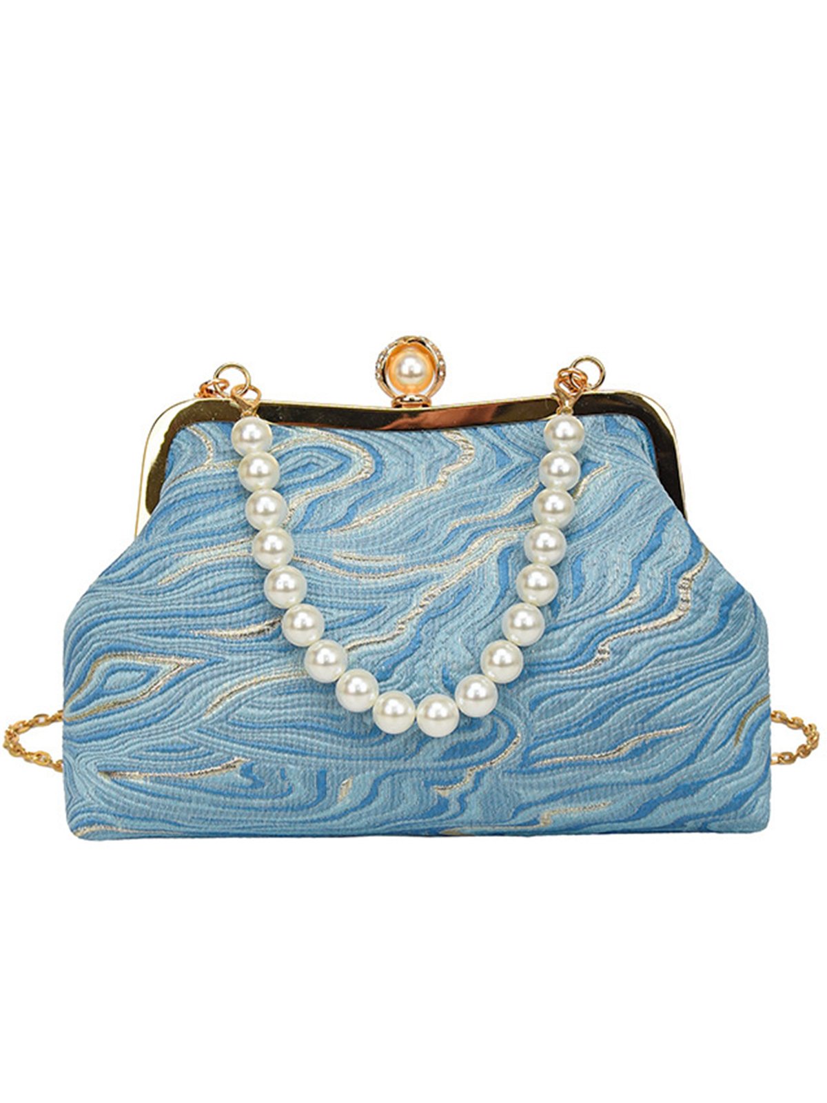 Elegant Imitation Pearl Beaded Handbag Clutch Bag with Detachable Crossbody Strap