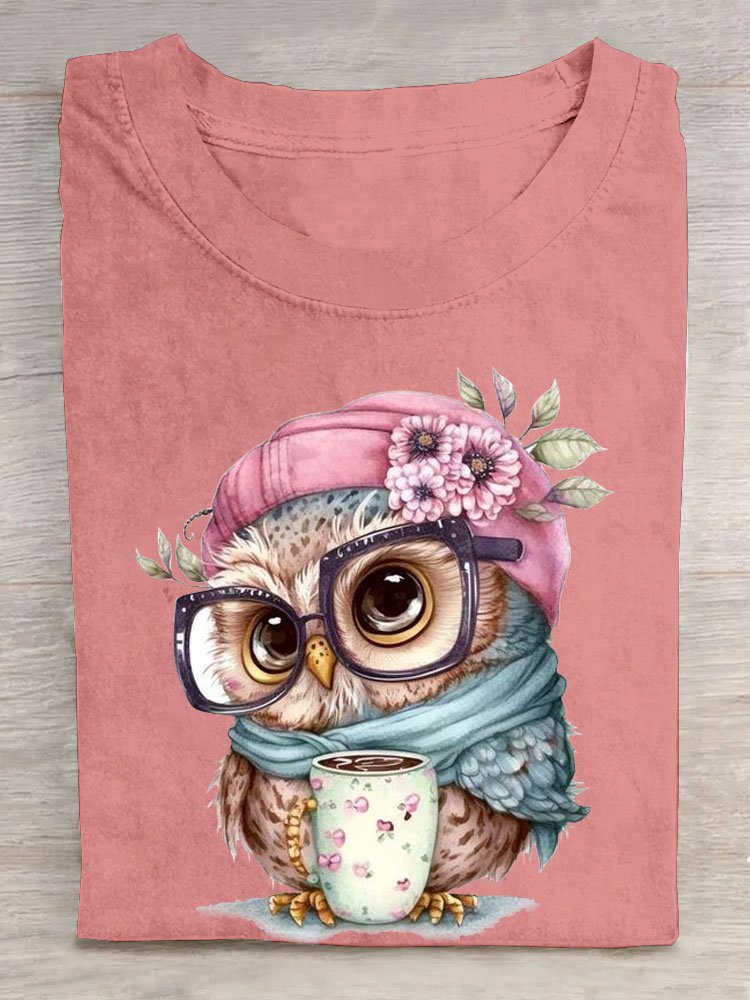 Funny Owl Printed T-Shirt