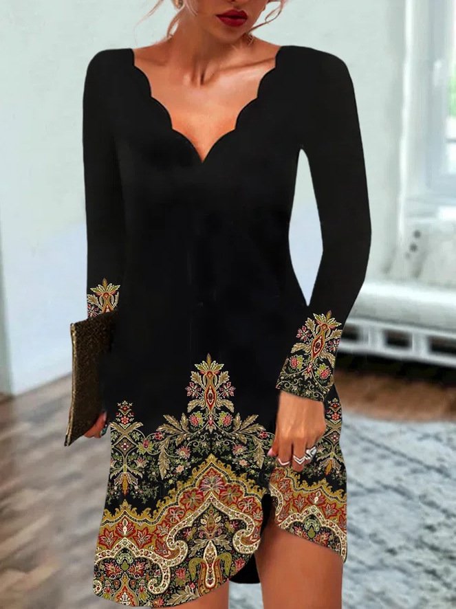 Casual V Neck Jersey Ethnic Dress With No