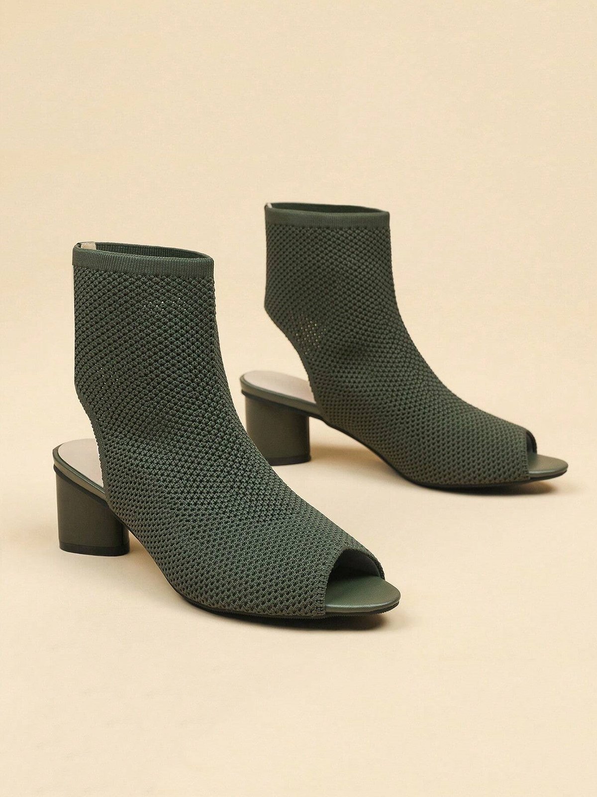 Minimalist Breathable Mesh Fabric Peep Toe Chunky Heel Boots